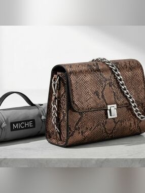 ​Miche Classic Base Bag & Jen Shell Set | Snake Print & Silver Chains